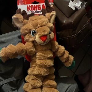 KONG Shaker Plush Reindeer - Brown and Red